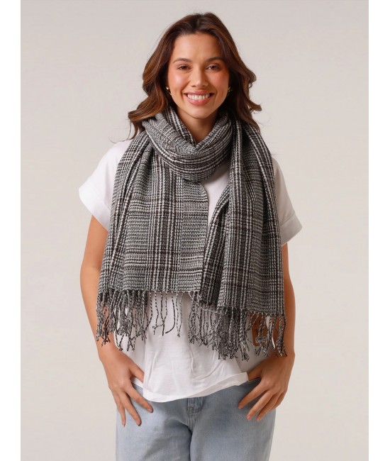 Hounds-tooth Print Blanket Scarf W/ Fringes